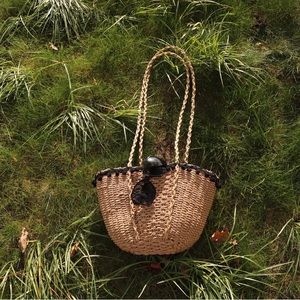 Bohemian Beach Handmade Straw Bags Summer Drawstring Basket Shoulder Travel Tote